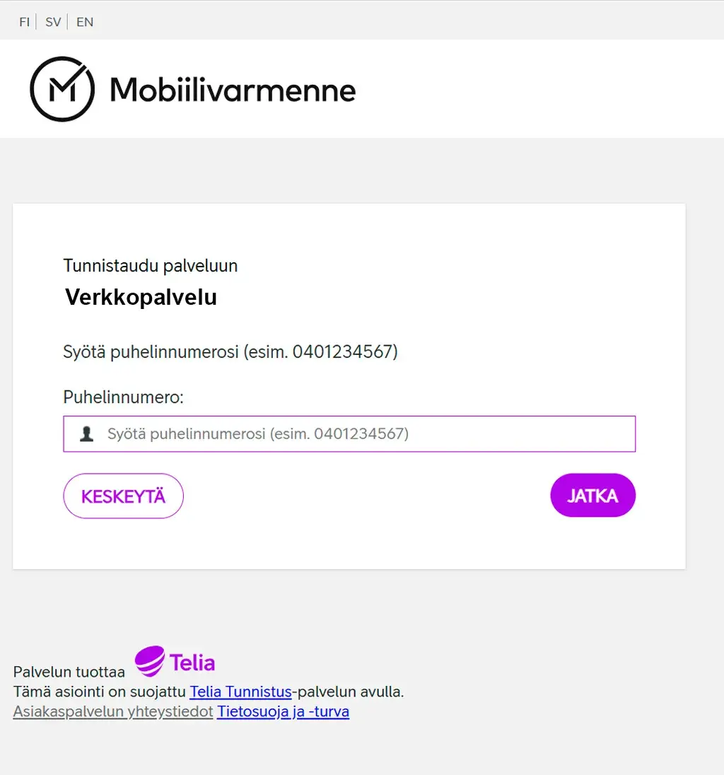 Mobiilivarmenteen tunnistautumissivu uudistuu