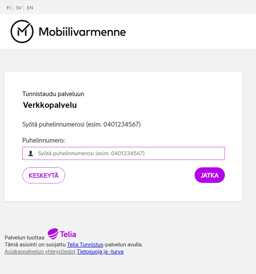 Mobiilivarmenteen tunnistautumissivu uudistuu
